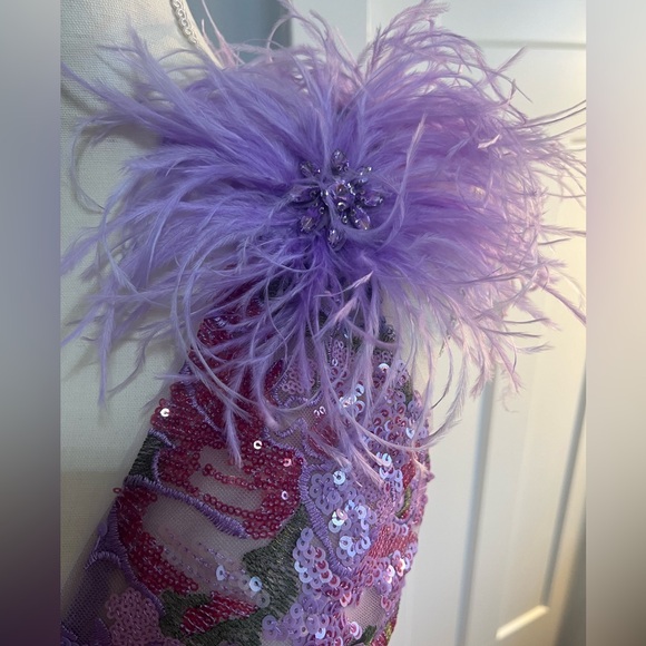 Nadine Merabi Isla Belted Ostrich and Turkey Feather Trim Minidress - Picture 6 of 13